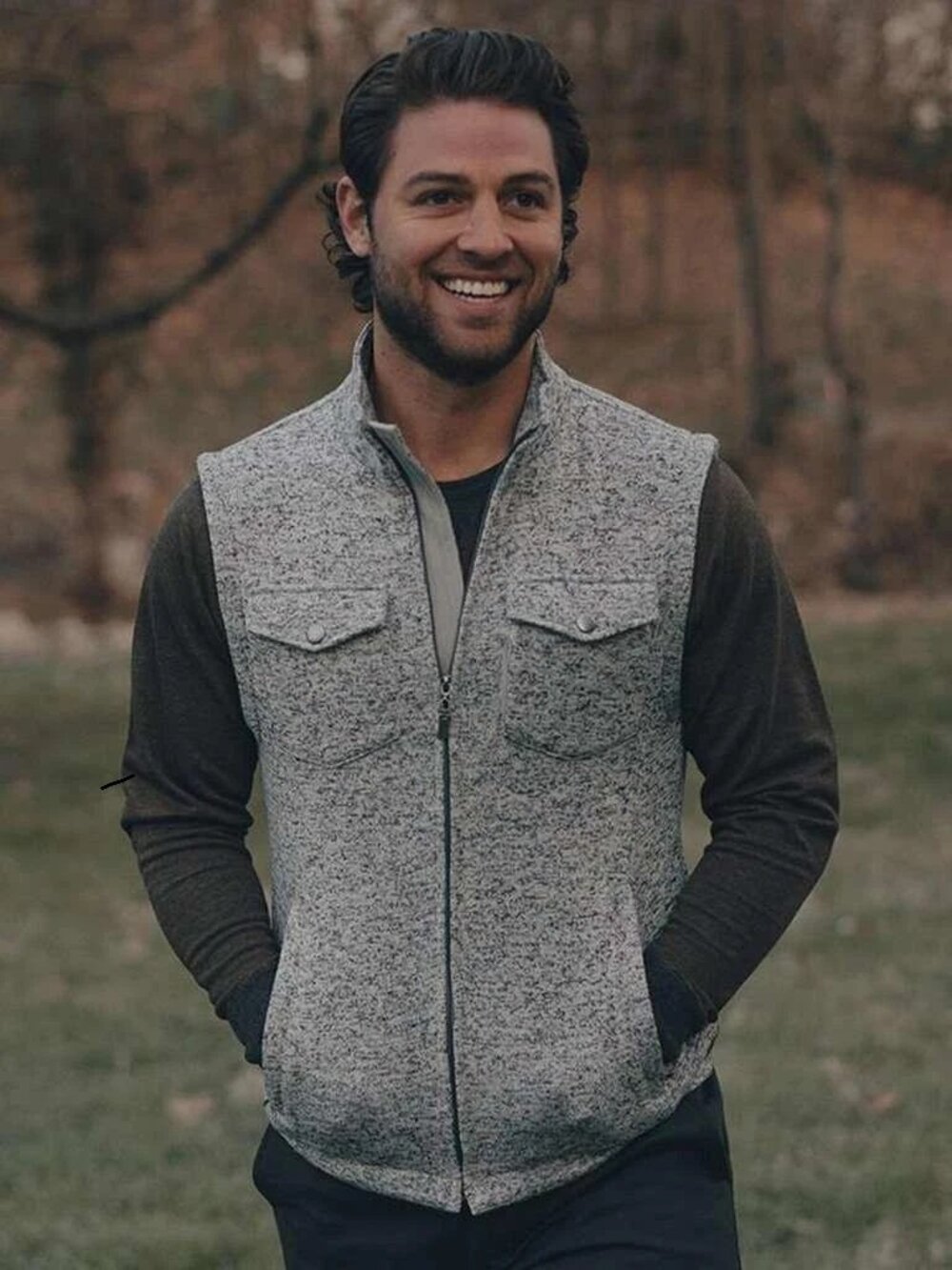 THE NORMAL BRAND Lincoln Fleece Heather Gray Full Zip Vest – Mens Med